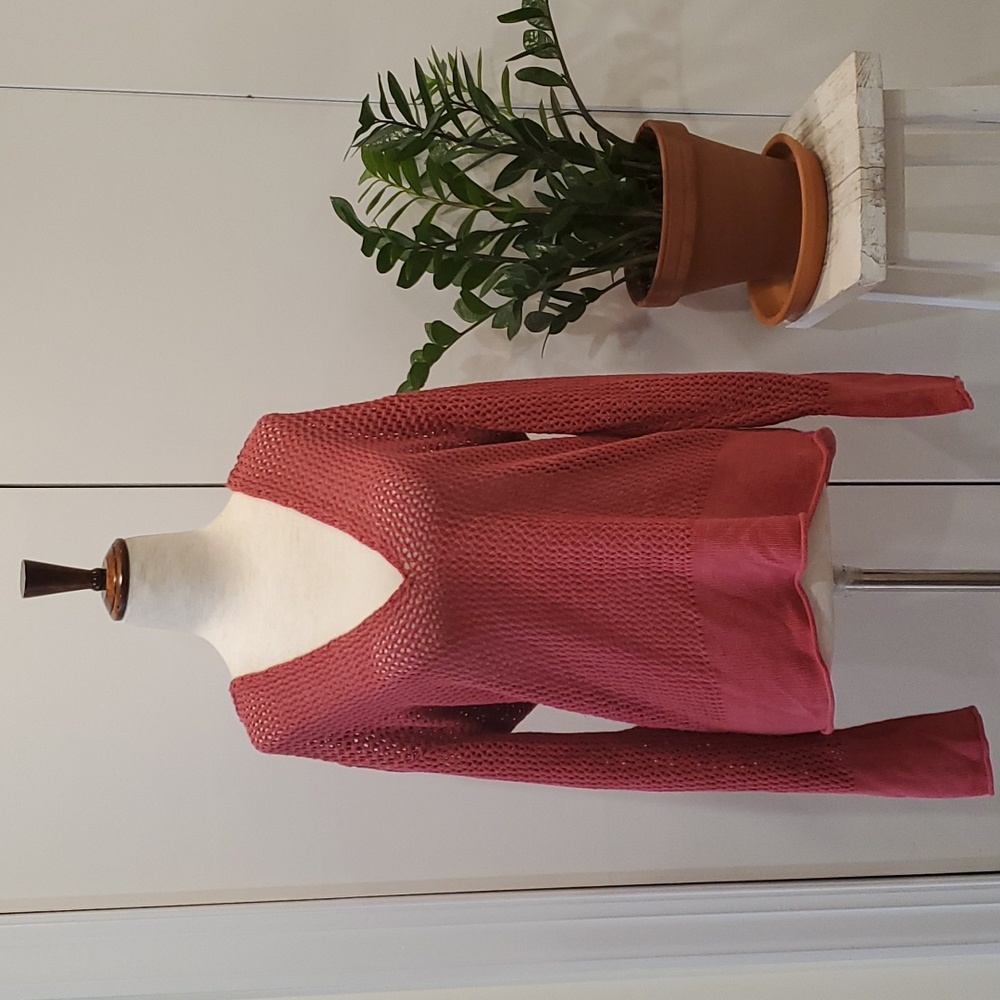Stamp 10  Raspberry Red Crocheted Hoodie Size M